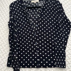 LOFT Dark Blue Polka Dot Button Down Cardigan